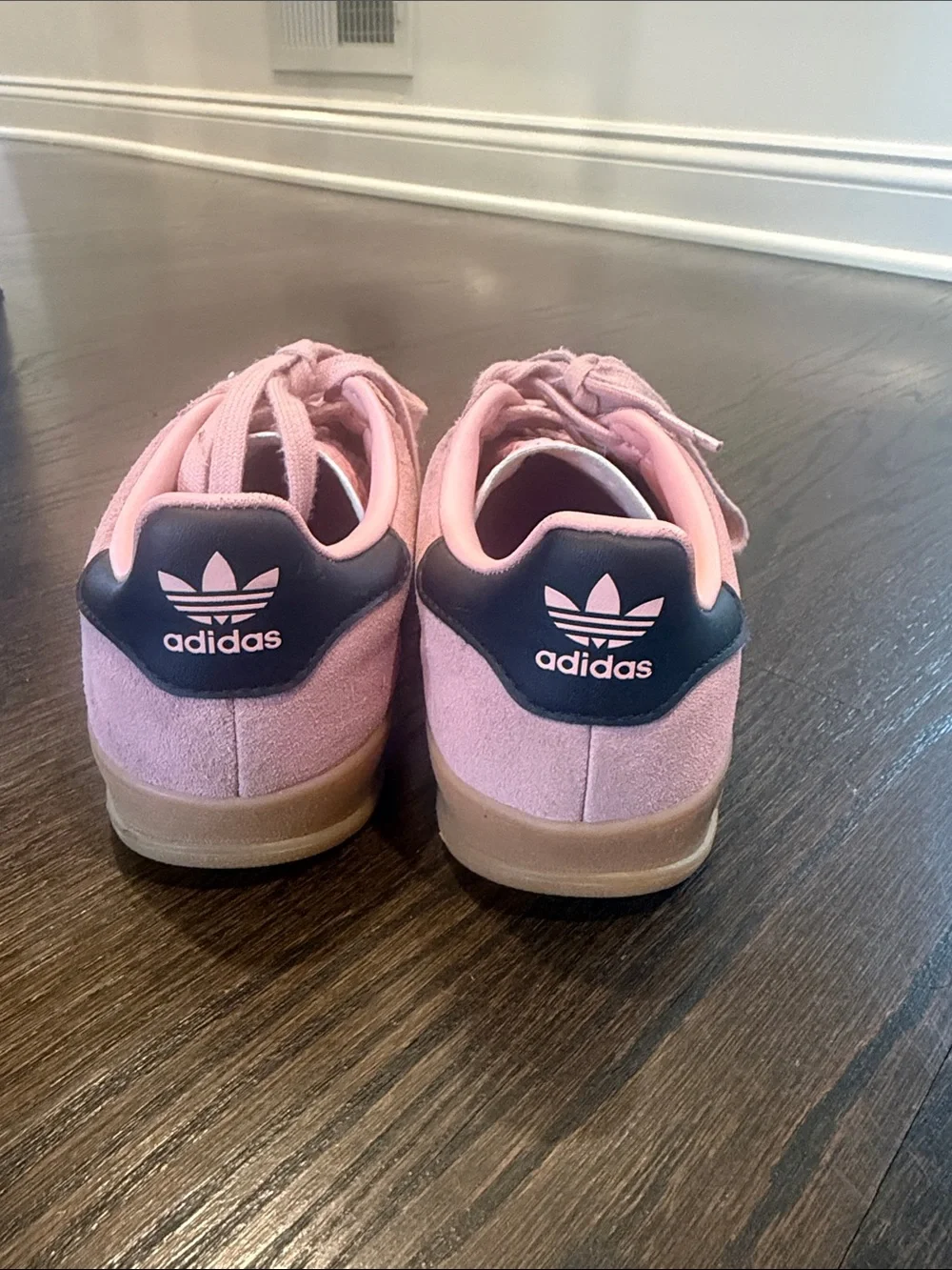 adidas kids Pink Suede Sneakers with White Stripes